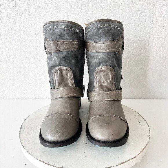 NEW Lane Boots Womens Gray Leather Canvas Mid-Calf Western Moto Style Zip Size 8 - Picture 6 of 13